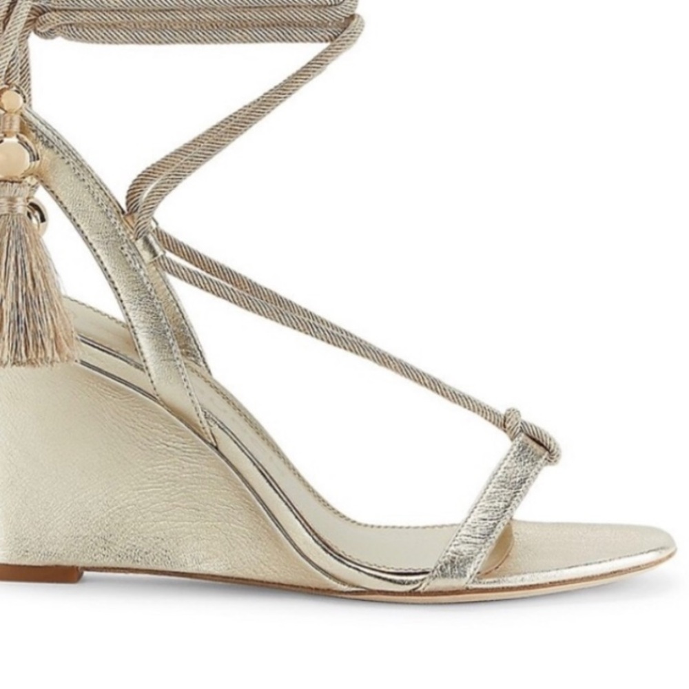 Tory Burch Metallic Gold Tassel Wedge Sandals size 7.5 M - Picture 2 of 10